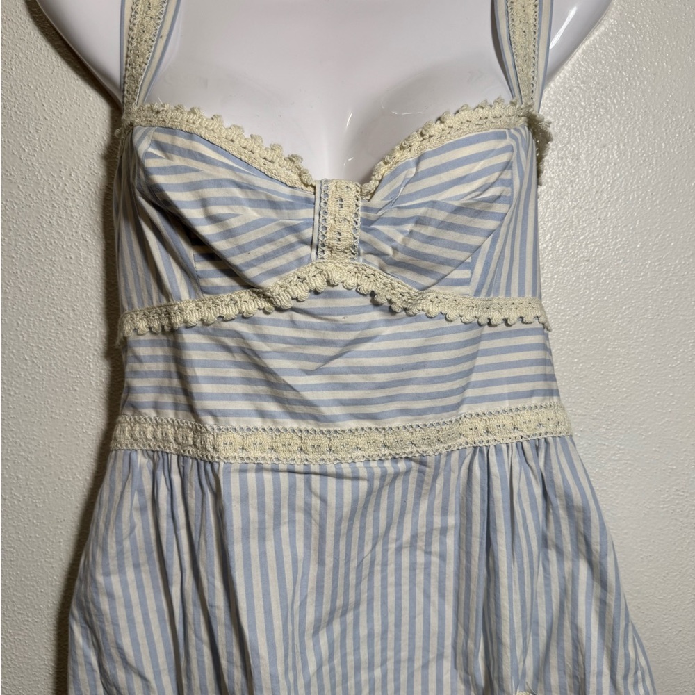 Anthropologie Blue and Cream Striped Lace top